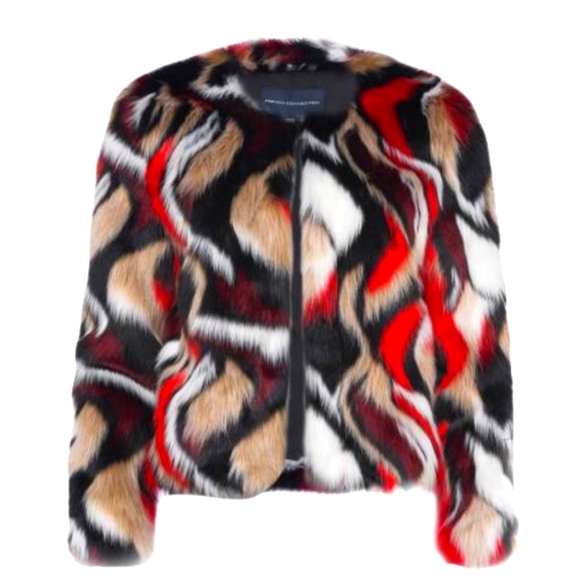 French Connection Jackets & Blazers - FRENCH CONNECTION Multicolor Swirl Long Sleeve Crop Faux Fur Coat Size 6